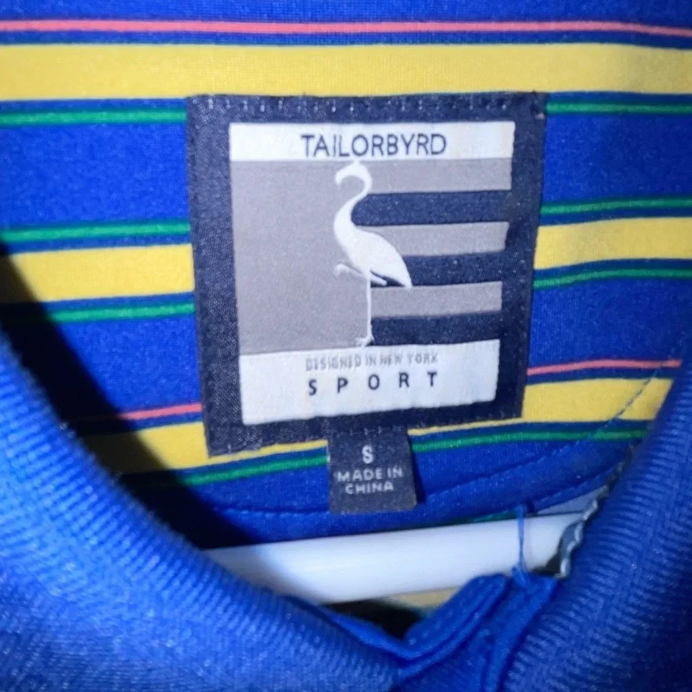 Tailorbyrd Sport Striped Short Sleeve Golf Polo Size Small Blue Yellow Sporty - Picture 5 of 7